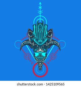 sacred display layouts design with machine dog as modeling and using pop art coloring