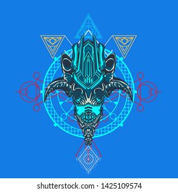 sacred display layouts design with machine dog as modeling and using pop art coloring