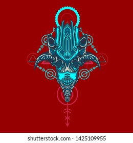 sacred display layouts design with machine dog as modeling and using pop art coloring