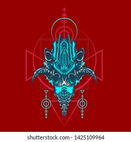 sacred display layouts design with machine dog as modeling and using pop art coloring