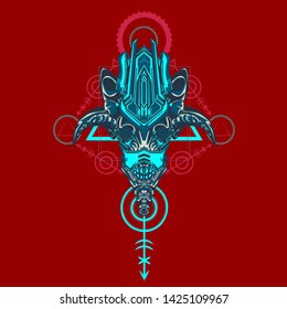 sacred display layouts design with machine dog as modeling and using pop art coloring