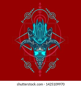sacred display layouts design with machine dog as modeling and using pop art coloring