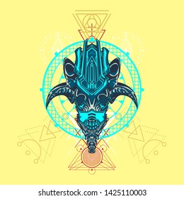 sacred display layouts design with machine dog as modeling and using pop art coloring