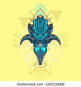 sacred display layouts design with machine dog as modeling and using pop art coloring