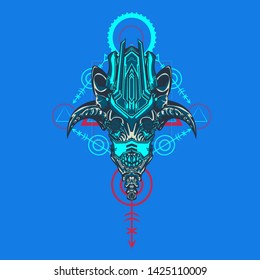sacred display layouts design with machine dog as modeling and using pop art coloring