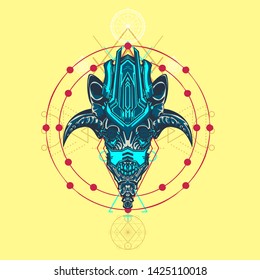 sacred display layouts design with machine dog as modeling and using pop art coloring