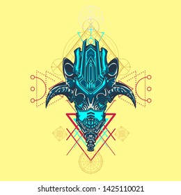 sacred display layouts design with machine dog as modeling and using pop art coloring