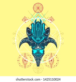 sacred display layouts design with machine dog as modeling and using pop art coloring