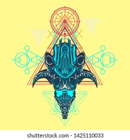 sacred display layouts design with machine dog as modeling and using pop art coloring