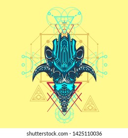 sacred display layouts design with machine dog as modeling and using pop art coloring