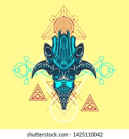 sacred display layouts design with machine dog as modeling and using pop art coloring
