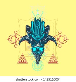sacred display layouts design with machine dog as modeling and using pop art coloring