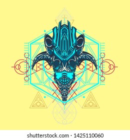 sacred display layouts design with machine dog as modeling and using pop art coloring