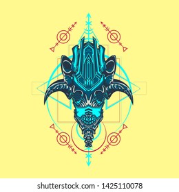 sacred display layouts design with machine dog as modeling and using pop art coloring