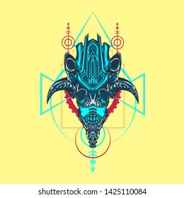 sacred display layouts design with machine dog as modeling and using pop art coloring