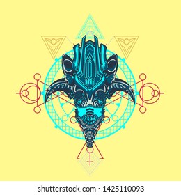 sacred display layouts design with machine dog as modeling and using pop art coloring