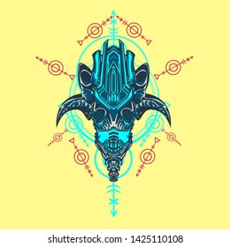 sacred display layouts design with machine dog as modeling and using pop art coloring
