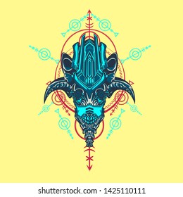 sacred display layouts design with machine dog as modeling and using pop art coloring