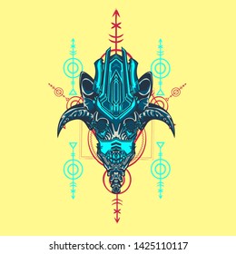 sacred display layouts design with machine dog as modeling and using pop art coloring