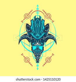 sacred display layouts design with machine dog as modeling and using pop art coloring