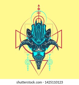 sacred display layouts design with machine dog as modeling and using pop art coloring