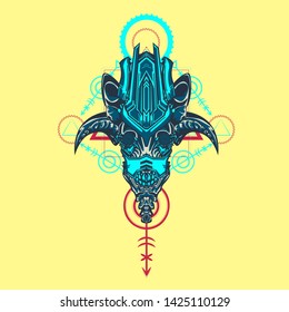 sacred display layouts design with machine dog as modeling and using pop art coloring