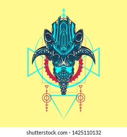sacred display layouts design with machine dog as modeling and using pop art coloring