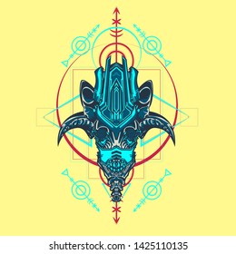 sacred display layouts design with machine dog as modeling and using pop art coloring