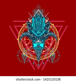 sacred display layouts design with machine dog as modeling and using pop art coloring