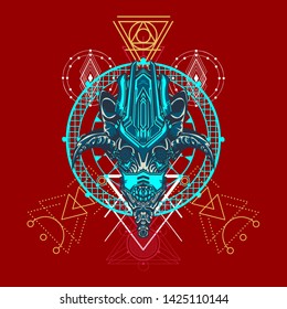 sacred display layouts design with machine dog as modeling and using pop art coloring