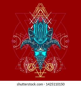 sacred display layouts design with machine dog as modeling and using pop art coloring