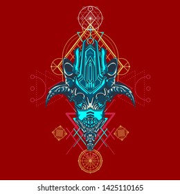 sacred display layouts design with machine dog as modeling and using pop art coloring