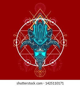 sacred display layouts design with machine dog as modeling and using pop art coloring
