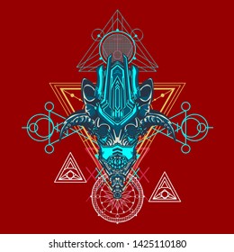 sacred display layouts design with machine dog as modeling and using pop art coloring
