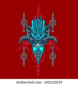 sacred display layouts design with machine dog as modeling and using pop art coloring