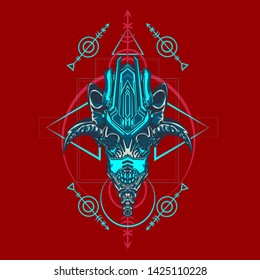 sacred display layouts design with machine dog as modeling and using pop art coloring