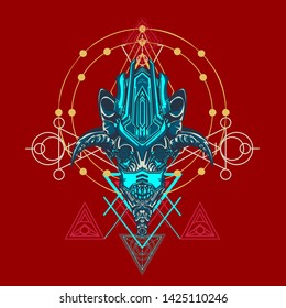 sacred display layouts design with machine dog as modeling and using pop art coloring