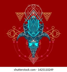 sacred display layouts design with machine dog as modeling and using pop art coloring