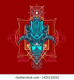 sacred display layouts design with machine dog as modeling and using pop art coloring