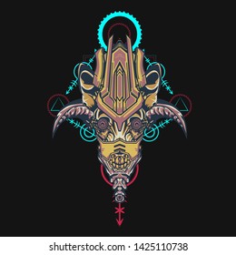 sacred display layouts design with machine dog as modeling and using pop art coloring