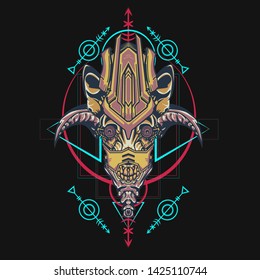 sacred display layouts design with machine dog as modeling and using pop art coloring