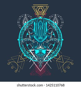 sacred display layouts design with machine dog as modeling and using pop art coloring