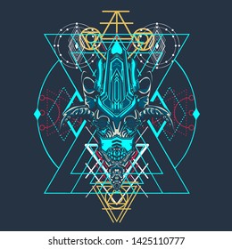 sacred display layouts design with machine dog as modeling and using pop art coloring