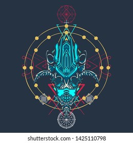 sacred display layouts design with machine dog as modeling and using pop art coloring