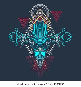 sacred display layouts design with machine dog as modeling and using pop art coloring