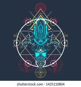 sacred display layouts design with machine dog as modeling and using pop art coloring