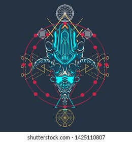 sacred display layouts design with machine dog as modeling and using pop art coloring
