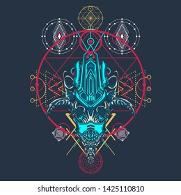 sacred display layouts design with machine dog as modeling and using pop art coloring