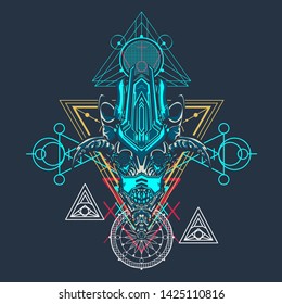 sacred display layouts design with machine dog as modeling and using pop art coloring