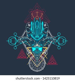 sacred display layouts design with machine dog as modeling and using pop art coloring
